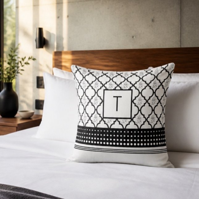 Zwart-wit patroon met monogram kussen (Creator heeft geüpload)