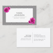 Zwart-wit patroon met roze bloemen schoonheid visitekaartje (Voorkant / Achterkant)