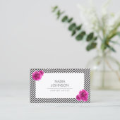 Zwart-wit patroon met roze bloemen schoonheid visitekaartje (Staand voorkant)