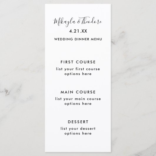 Zwart-wit Patroon Modern Script Wedding Menu (Voorkant)