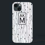 Zwart-wit patroon Monogram iPad Mini Case<br><div class="desc">iPad mini-hoesje met zwart-witte strepen doodles-patroon met label en monogram. Dit is beschikbaar in verschillende kleuren en een verscheidenheid aan hoesjes en sleeves.</div>