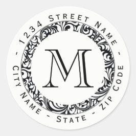 Zwart&Wit Patroon Monogram Terugkeeradresetiket Ronde Sticker
