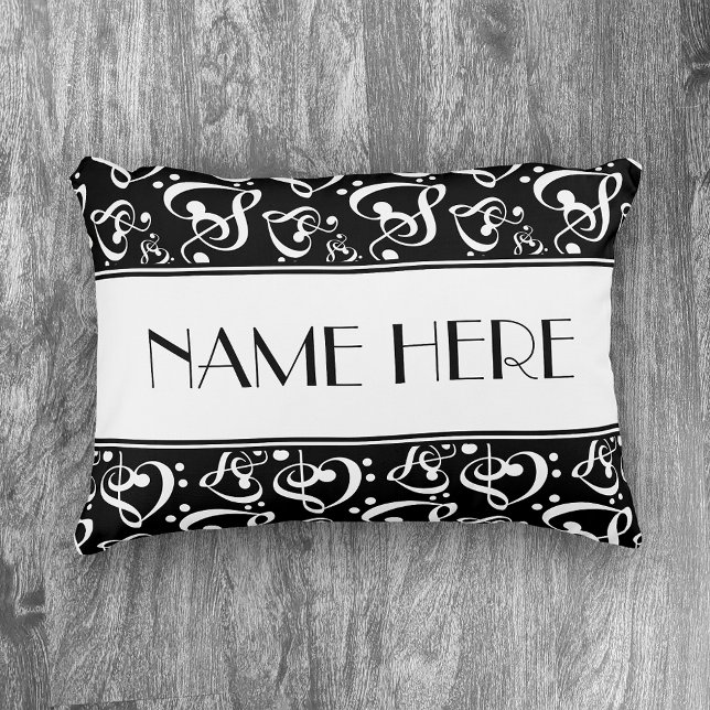 Zwart-wit patroon muziek thema decoratief kussen (Creator heeft geüpload)