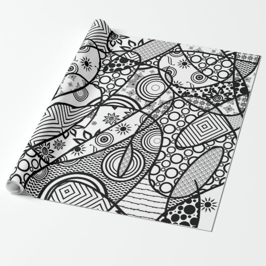 Zwart & Wit Patroon Patchwork 01 Cadeaupapier (Uitgerold)