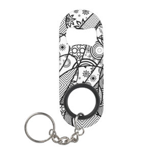 Zwart & Wit Patroon Patchwork 01 Sleutelhanger Flessenopener