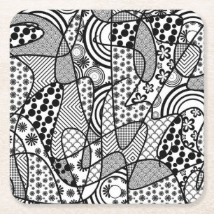 Zwart & Wit Patroon Patchwork 02 Kartonnen Onderzetters