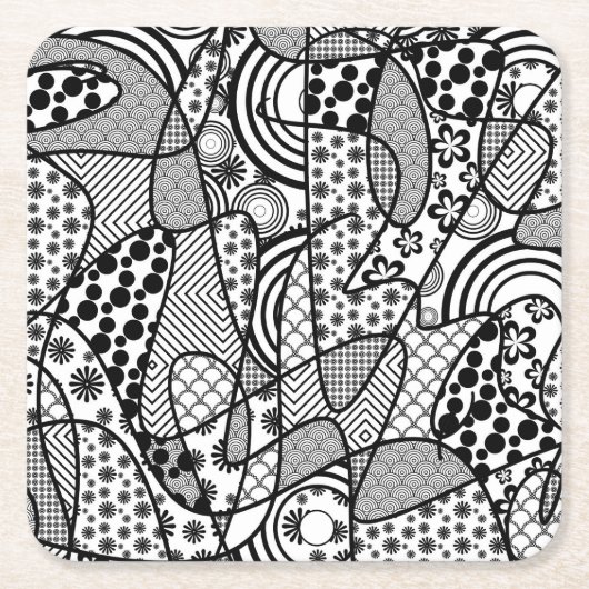 Zwart & Wit Patroon Patchwork 02 Kartonnen Onderzetters (Voorkant)