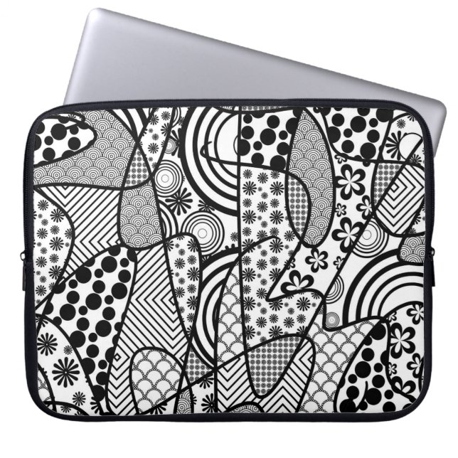 Zwart & Wit Patroon Patchwork 02 Laptop Sleeve (Voorkant)