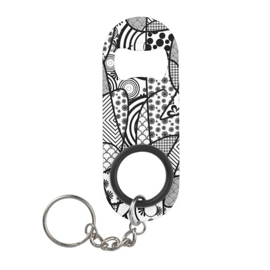 Zwart & Wit Patroon Patchwork 02 Mini Flessenopener (Voorkant)