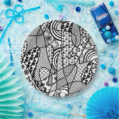 Zwart & Wit Patroon Patchwork 02 Papieren Bordje (Feest)