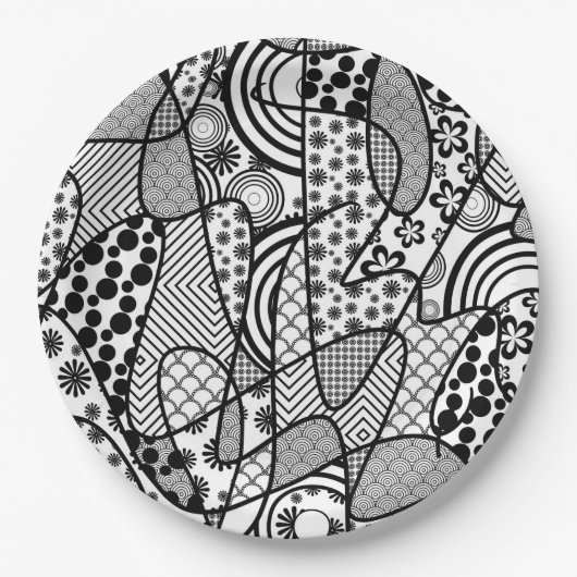 Zwart & Wit Patroon Patchwork 02 Papieren Bordje (Voorkant)