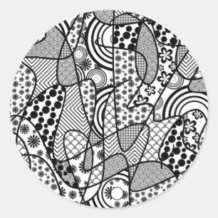 Zwart & Wit Patroon Patchwork 02 Ronde Sticker