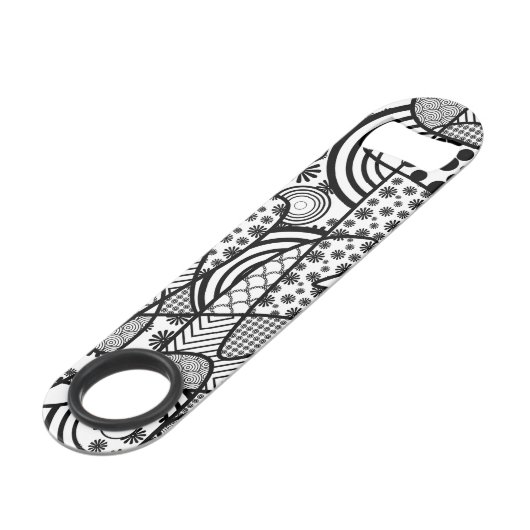 Zwart & Wit Patroon Patchwork 02 Speed Flessenopener (Voorkant Gekanteld)