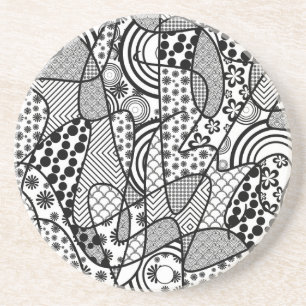 Zwart & Wit Patroon Patchwork 02 Zandsteen Onderzetter