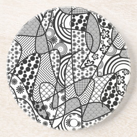 Zwart & Wit Patroon Patchwork 02 Zandsteen Onderzetter (Voorkant)