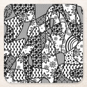 Zwart & Wit Patroon Patchwork 03 Kartonnen Onderzetters