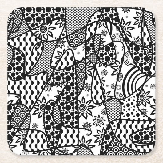 Zwart & Wit Patroon Patchwork 03 Kartonnen Onderzetters (Voorkant)