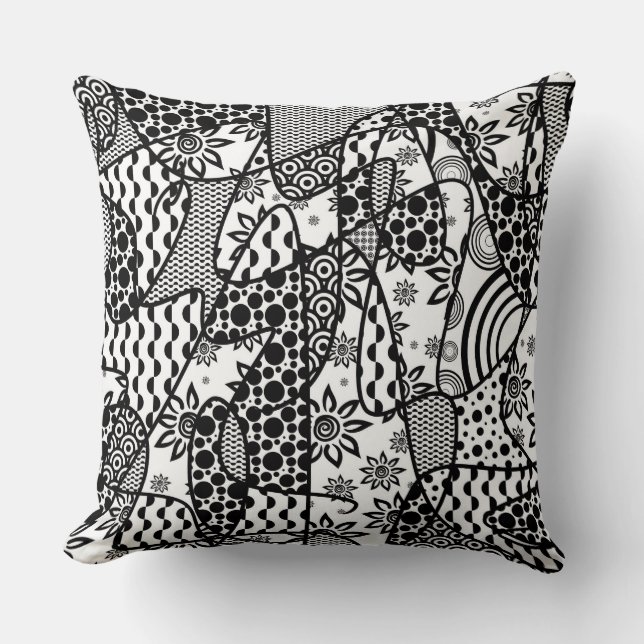 Zwart & Wit Patroon Patchwork 03 Kussen (Voorkant)
