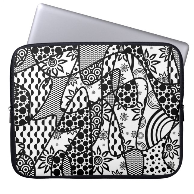 Zwart & Wit Patroon Patchwork 03 Laptop Sleeve (Voorkant)