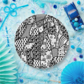 Zwart & Wit Patroon Patchwork 03 Papieren Bordje (Feest)