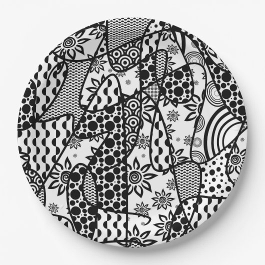Zwart & Wit Patroon Patchwork 03 Papieren Bordje (Voorkant)