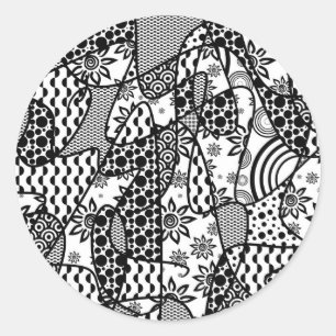Zwart & Wit Patroon Patchwork 03 Ronde Sticker