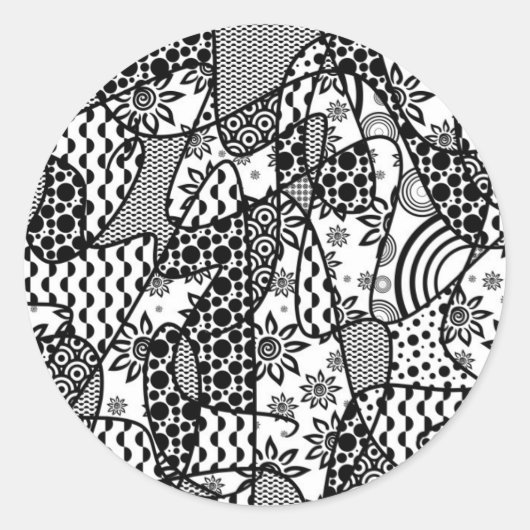 Zwart & Wit Patroon Patchwork 03 Ronde Sticker (Voorkant)