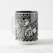Zwart & Wit Patroon Patchwork 03 Tweekleurige Koffiemok (Voorkant links)