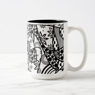 Zwart & Wit Patroon Patchwork 03 Tweekleurige Koffiemok