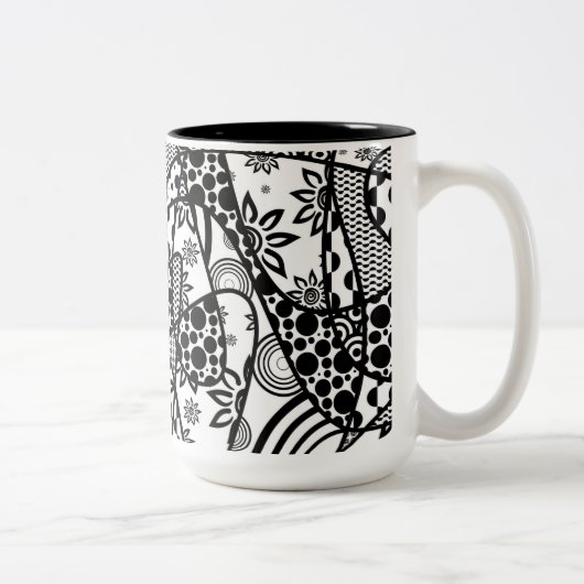 Zwart & Wit Patroon Patchwork 03 Tweekleurige Koffiemok (Rechts)
