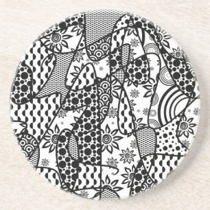 Zwart & Wit Patroon Patchwork 03 Zandsteen Onderzetter