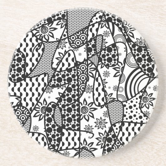 Zwart & Wit Patroon Patchwork 03 Zandsteen Onderzetter (Voorkant)