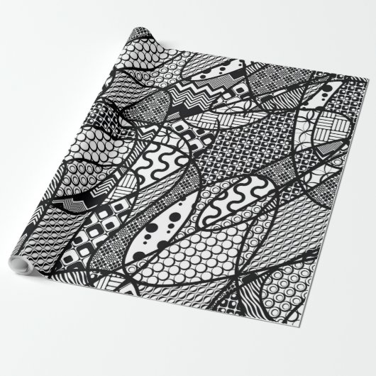 Zwart & Wit Patroon Patchwork 05 Cadeaupapier (Uitgerold)