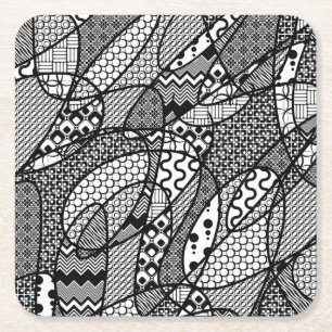 Zwart & Wit Patroon Patchwork 05 Kartonnen Onderzetters