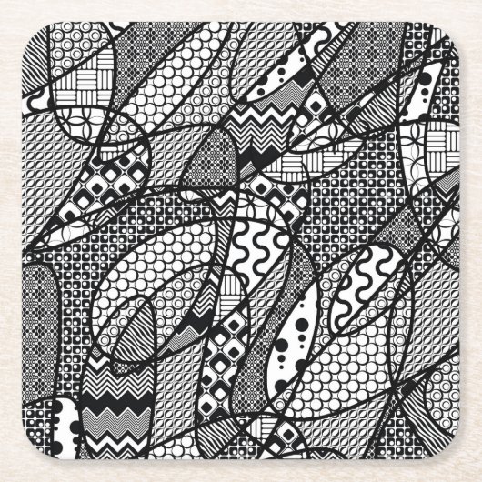 Zwart & Wit Patroon Patchwork 05 Kartonnen Onderzetters (Voorkant)
