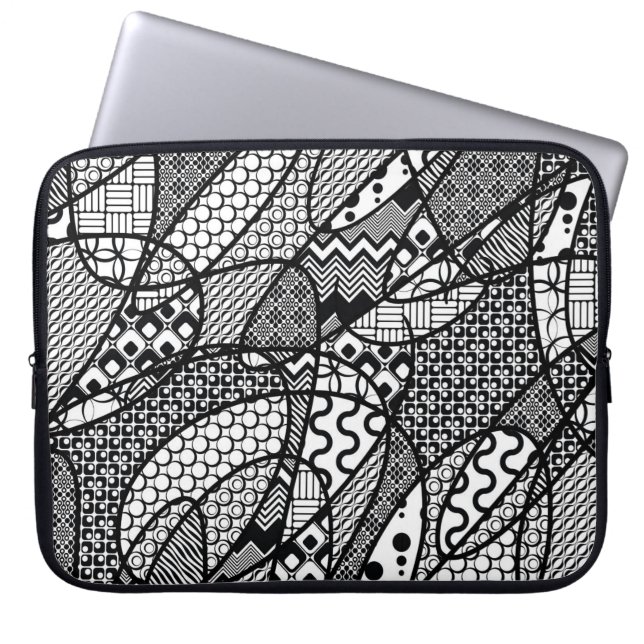 Zwart & Wit Patroon Patchwork 05 Laptop Sleeve (Voorkant)