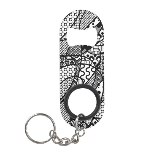 Zwart & Wit Patroon Patchwork 05 Mini Flessenopener (Voorkant)