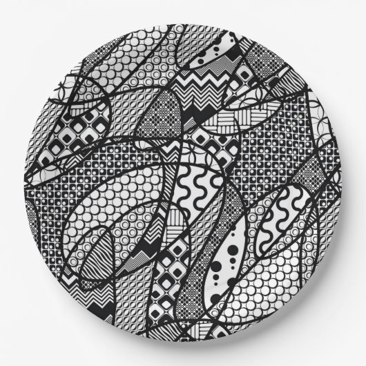 Zwart & Wit Patroon Patchwork 05 Papieren Bordje (Voorkant)