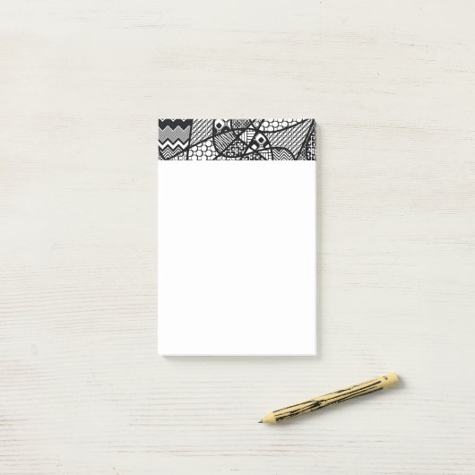 Zwart & Wit Patroon Patchwork 05 Post-it® Notes (Op bureau)