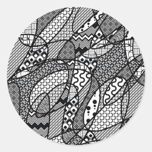 Zwart & Wit Patroon Patchwork 05 Ronde Sticker (Voorkant)