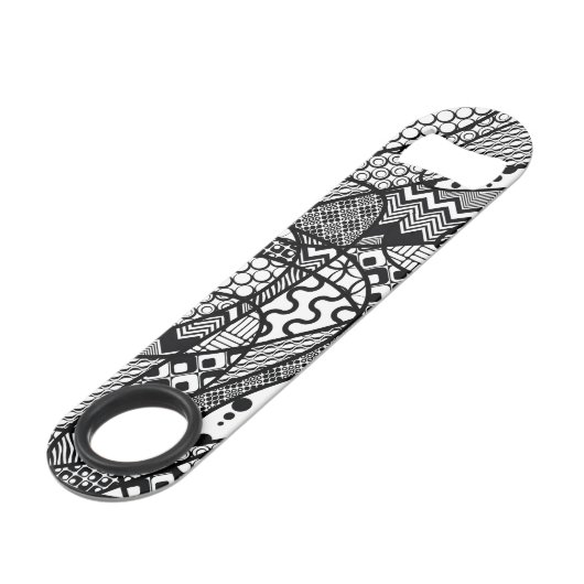 Zwart & Wit Patroon Patchwork 05 Speed Flessenopener (Voorkant Gekanteld)