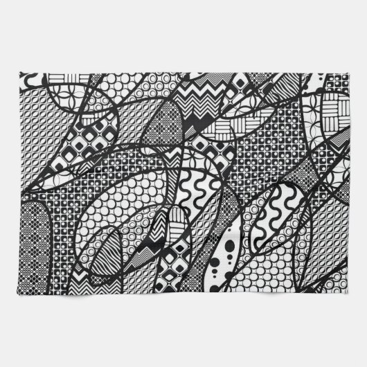 Zwart & Wit Patroon Patchwork 05 Theedoek (Horizontaal)