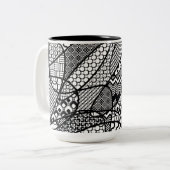Zwart & Wit Patroon Patchwork 05 Tweekleurige Koffiemok (Voorkant links)