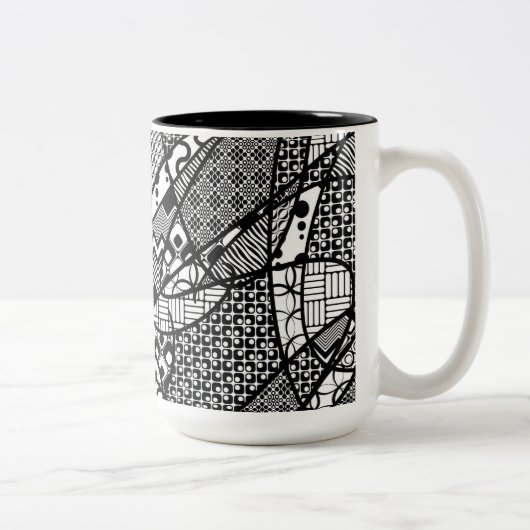 Zwart & Wit Patroon Patchwork 05 Tweekleurige Koffiemok (Rechts)