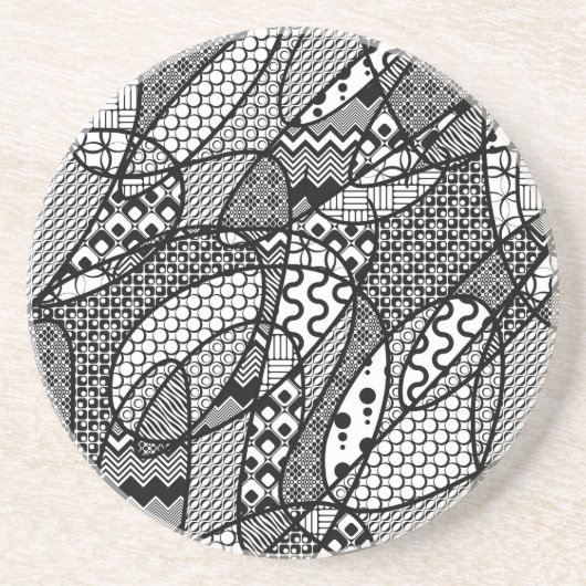 Zwart & Wit Patroon Patchwork 05 Zandsteen Onderzetter (Voorkant)