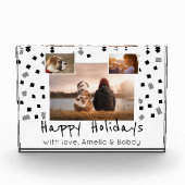 Zwart-wit patroon Prettige feestdagen Aangepast 3 Fotoblokken (Voorkant)