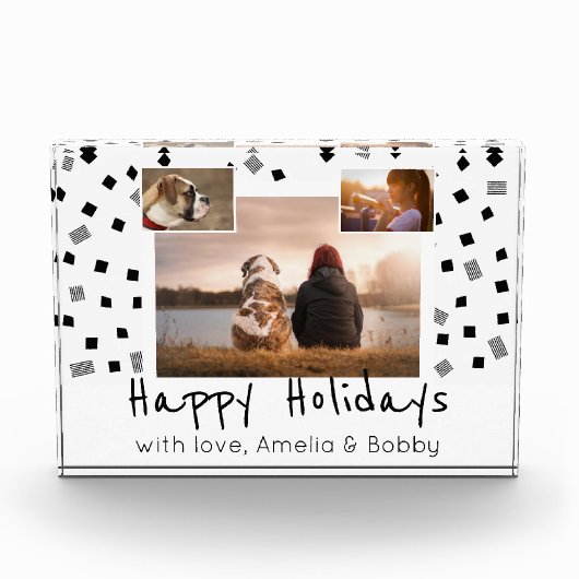 Zwart-wit patroon Prettige feestdagen Aangepast 3 Fotoblokken (Voorkant)