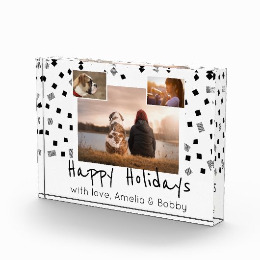 Zwart-wit patroon Prettige feestdagen Aangepast 3 Fotoblokken (Rechts)