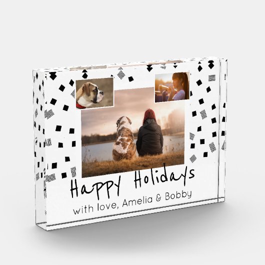 Zwart-wit patroon Prettige feestdagen Aangepast 3 Fotoblokken (Links)