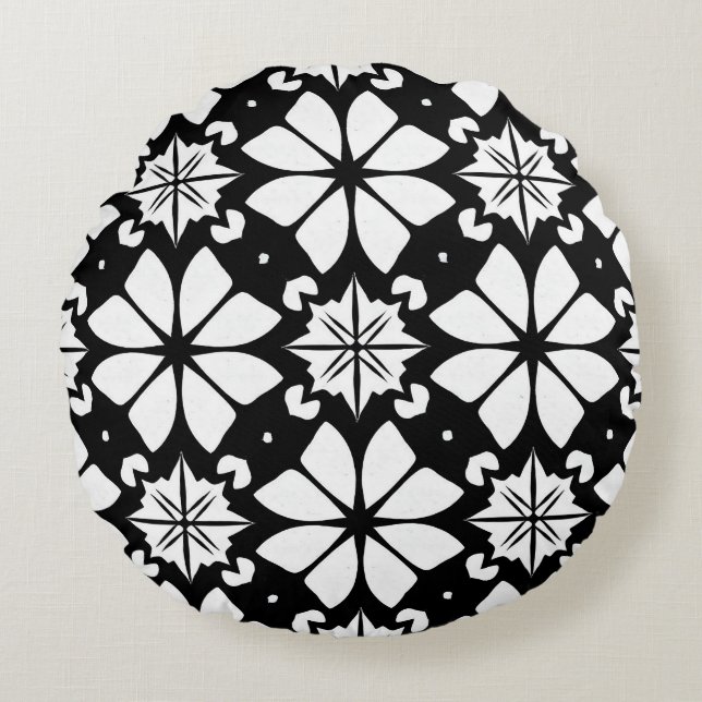 Zwart-wit Patroon Rond Kussen (Voorkant)